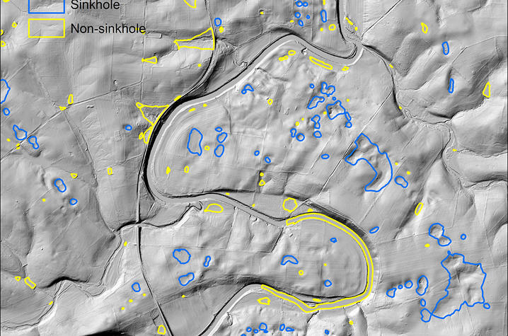 This LiDAR-derived image shows an area of Bourbon County that has both sinkholes and depressions that are not sinkholes. Photo courtesy of Kentucky Geological Survey