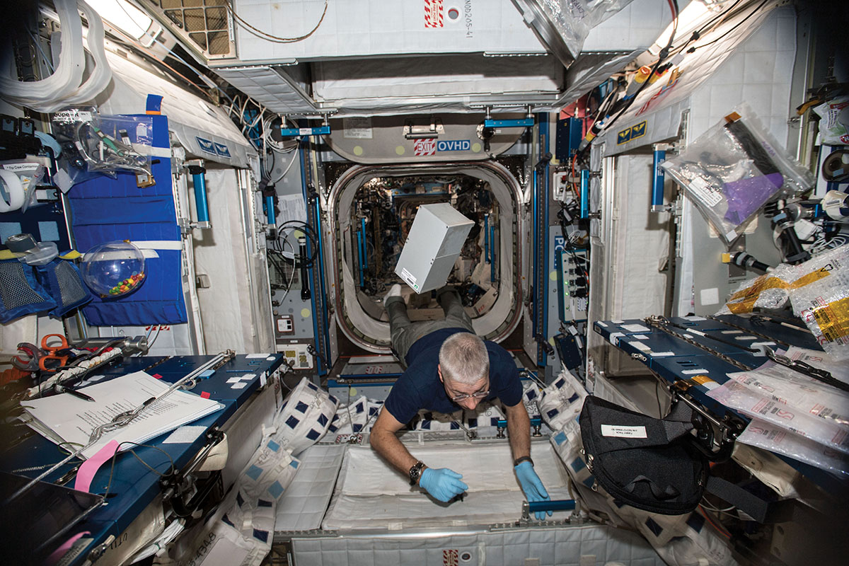 After being unpacked from the SpaceX Dragon, a Space Tango CubeLab floats in the International Space Station, awaiting installation in the TangoLab (photo courtesy of NASA).