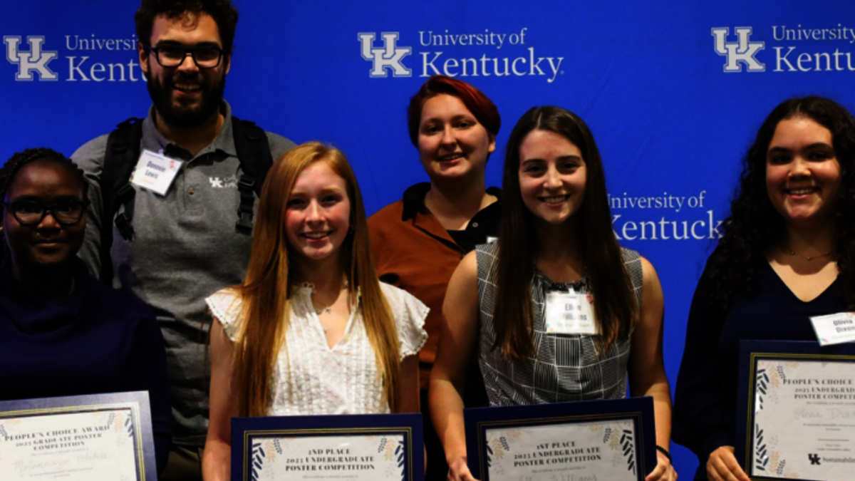 The six students named winners of the third annual sustainability research poster competition.