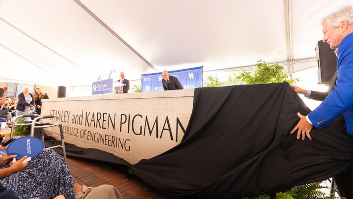 New Stanley and Karen Pigman College of Engineering sign is unveiled 