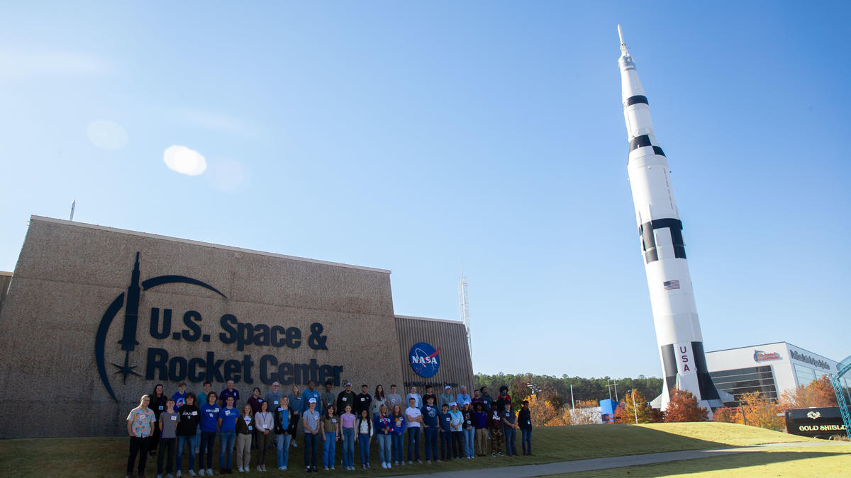 NASA Propulsion Technology Outreach Program participants in front of U.S. Space & Rocket Center