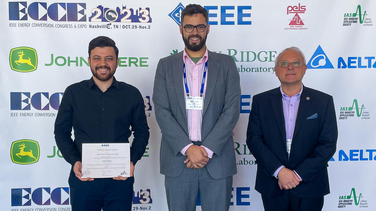 Yaser Chulaee, PhD student, is shown on the left in the photo taken after the awards ceremony during this year‘s ECCE edition, together with co-authors Donovin D. Lewis, PhD student, and Dr. Dan M., Ionel, PhD advisor, ECE Professor, L Stanley Pigman Chai