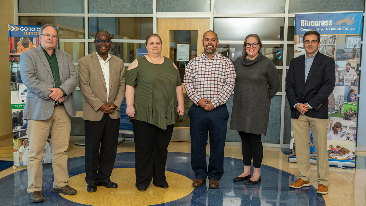 Left to Right:  Dr. Abbot Maginnis, Dr. Nelson Akafuah, Crystal Wicks and Nolan “Deon” Harvey, Dr. Melanie Williamson, (BCTC), Dr. David Parsley